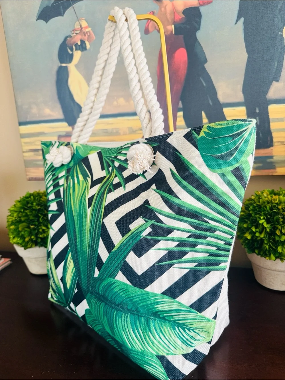 SPACIOUS 🌴💚TROPICAL💚🌴 ROPE HANDLE EXTRA LARGE BEACH TOTE BAG 🌟NEW🌟